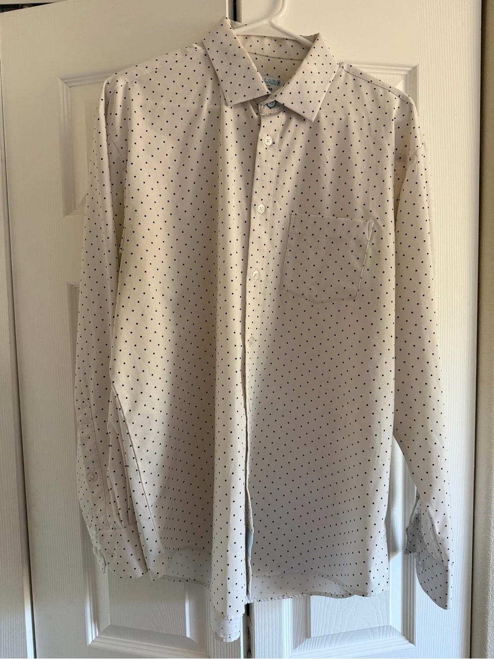 Men's White Dress Shirt with Navy Micro-Dot Pattern